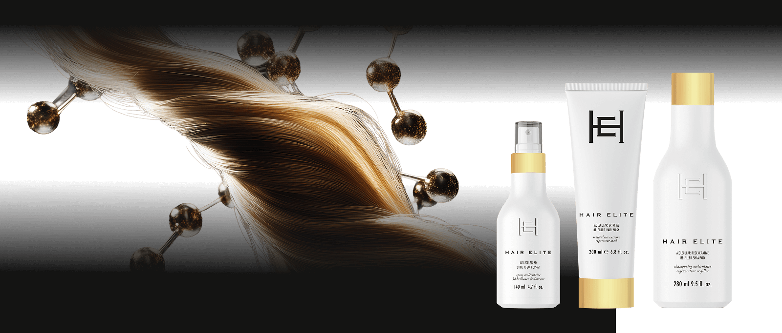 Banner with women who stick in hand products Hair Elite